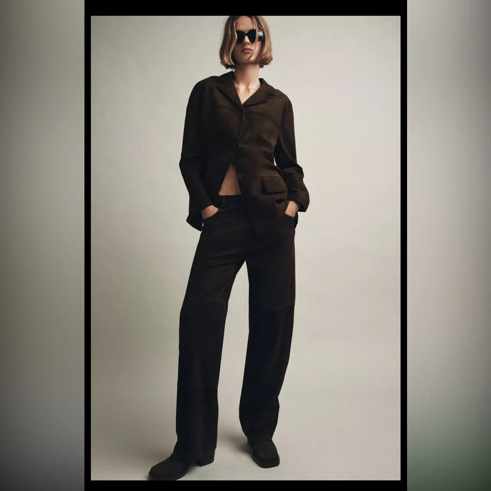 ZARA 100% SUEDE LEATHER BLAZER JACKET - Picture 9 of 12